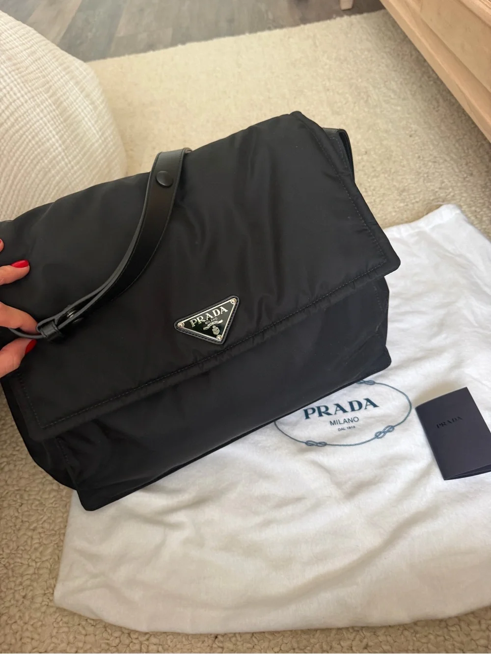 LIKE NEW Prada Traveller Larve Black Nylon Messenger Bag with Logo Plaque